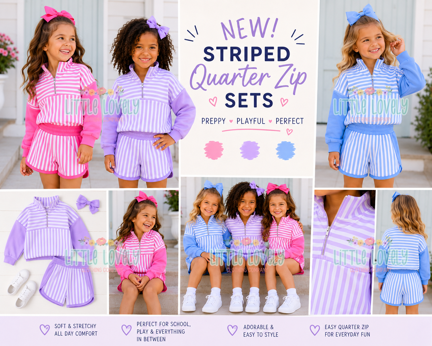 Stripe Quarter Zip Sets, ETA: SEPT TO LLCCO