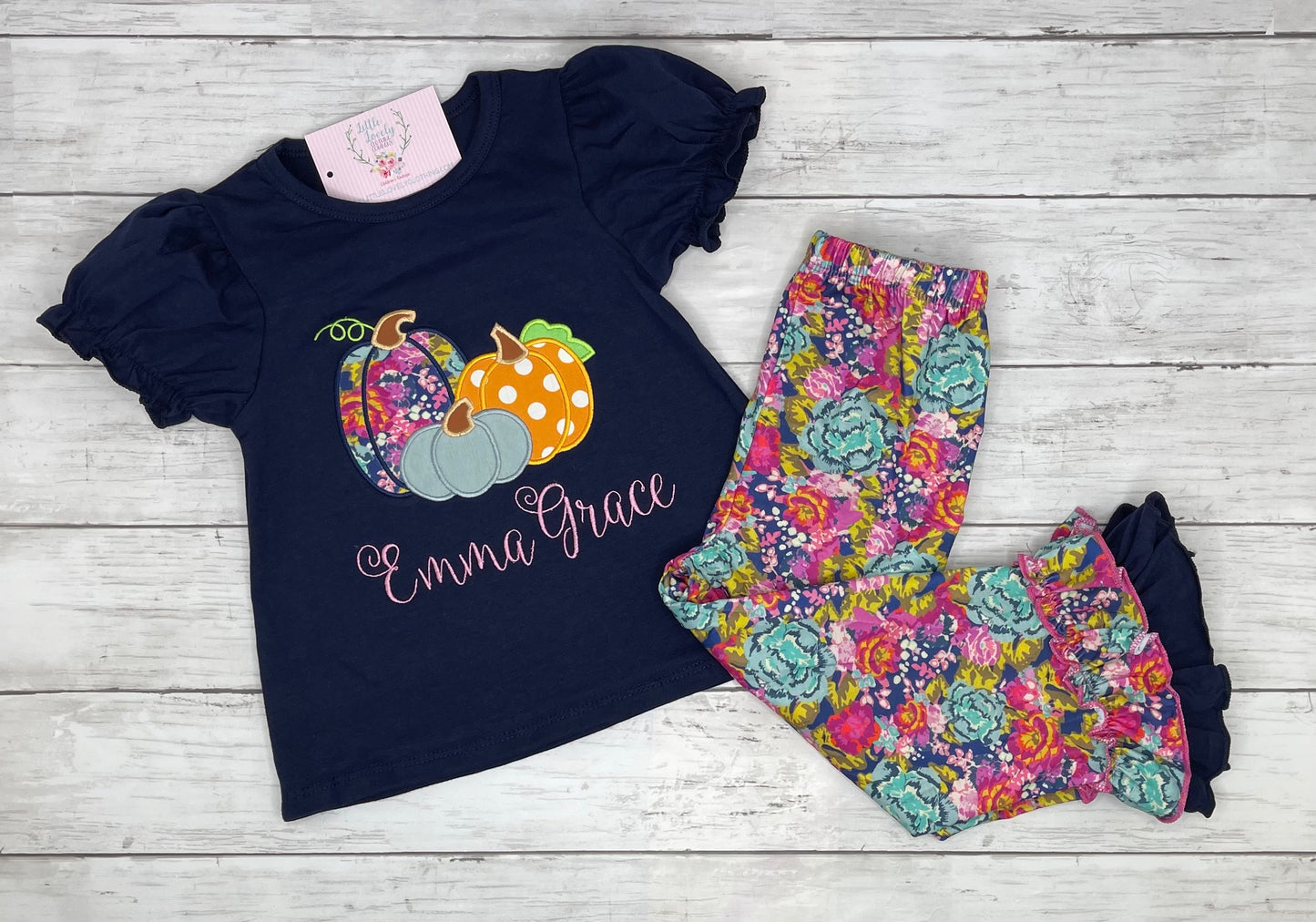 Navy Fall Floral Girls Pumpkin Set