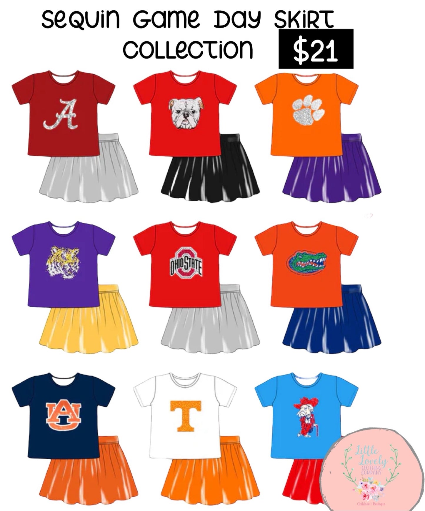 Sequin Tee Game Day Skirt Collection Presale Eta July to LLCCO Then to Customers