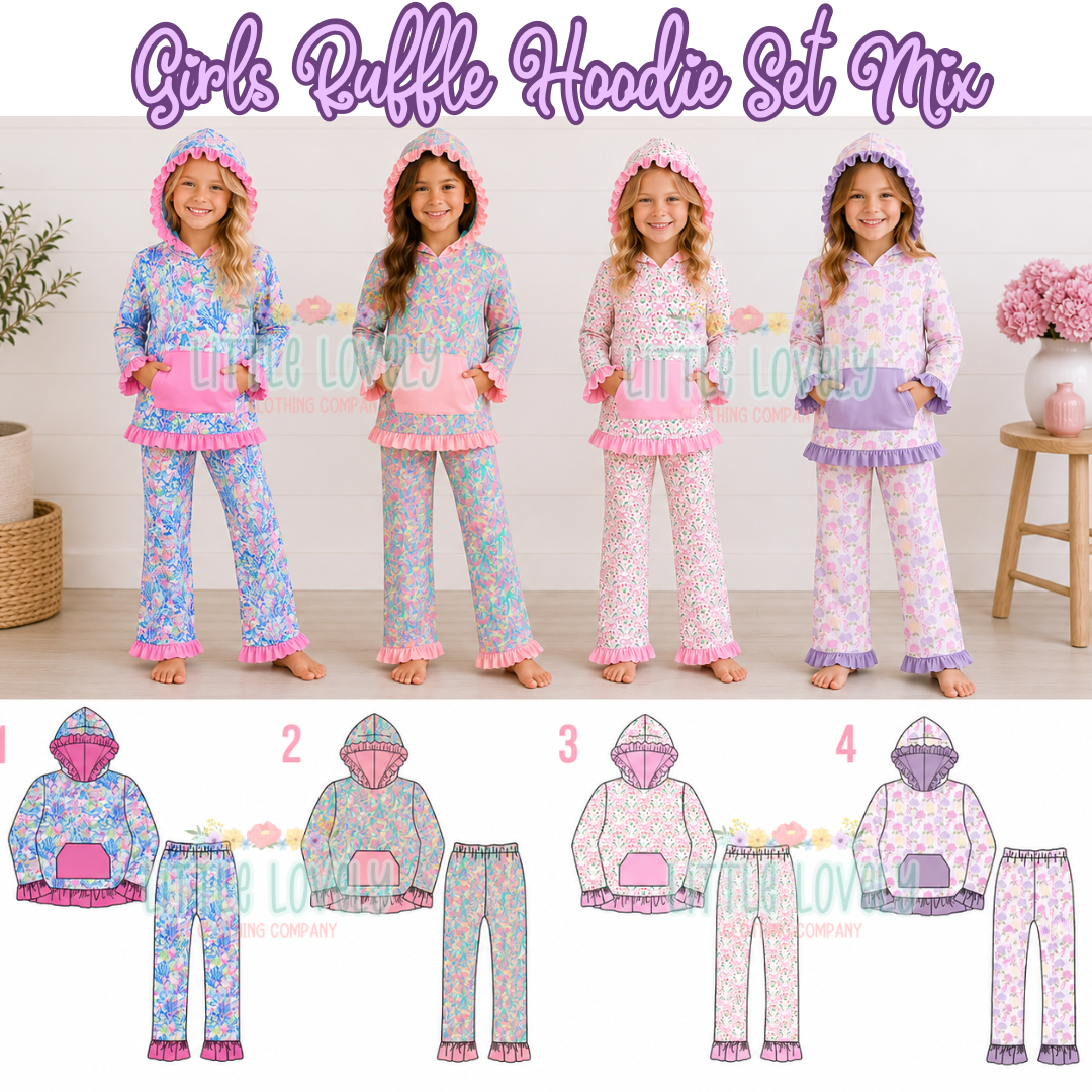 Girls Ruffle Hoodie Set Mix: Ships Nov