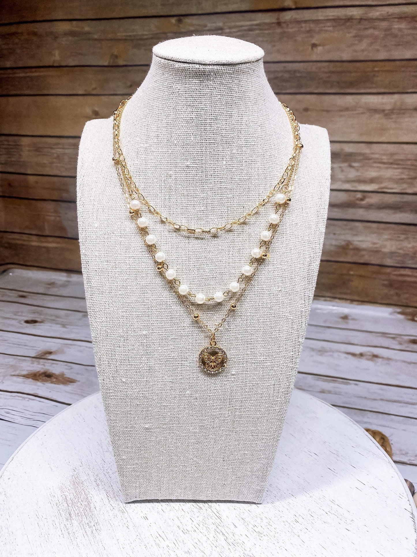 Layered Necklace w/ Butterfly Pendant