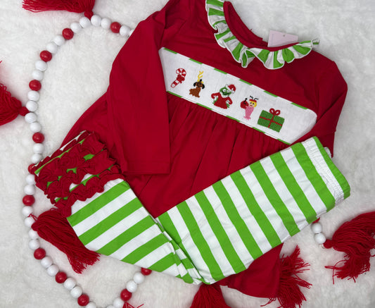 Grinchy Christmas Smocked Set-5T