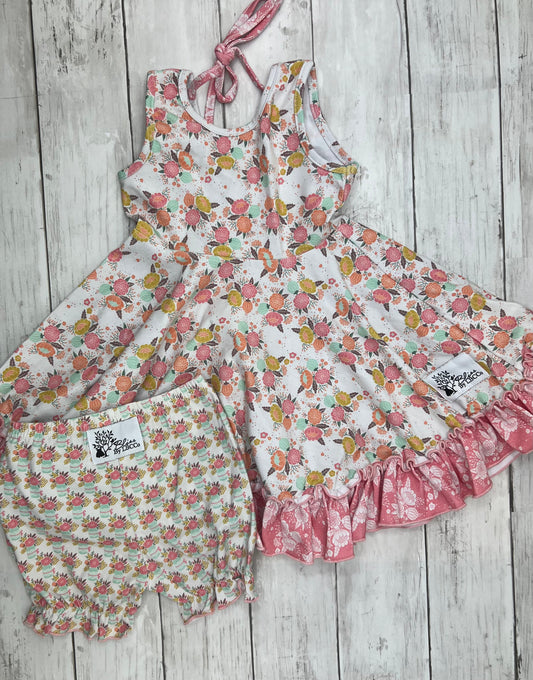 Floral Mix Knit Dress & Bloomer Set