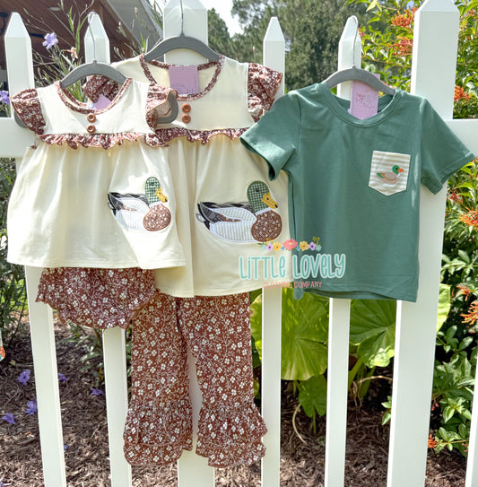 Vintage Mallard Girls Pant & Diaper Set