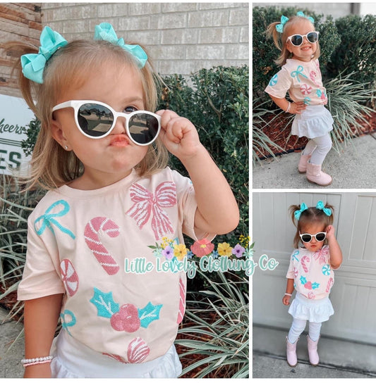 Sassy Sequin Christmas Girls Tee-10Y