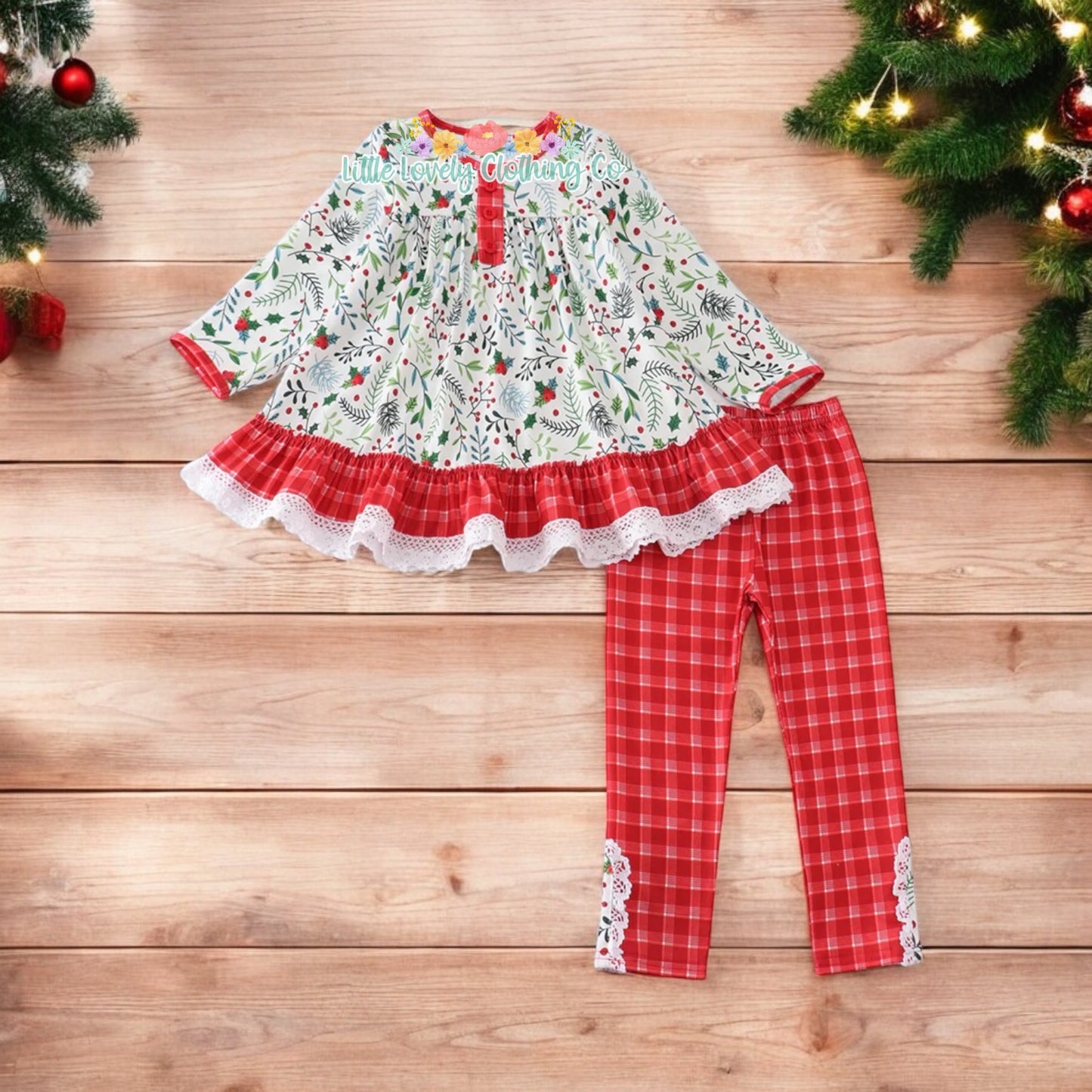 Holly Jolly Ruffle Girls Pant Set