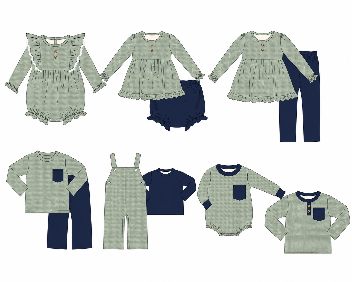 Sage & Navy Waffle Fabric Collection, Pre-Sale ETA: End of Nov to LLCCO