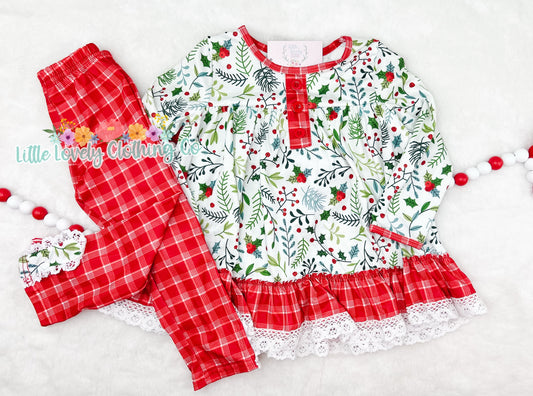 Holly Jolly Ruffle Girls Pant Set