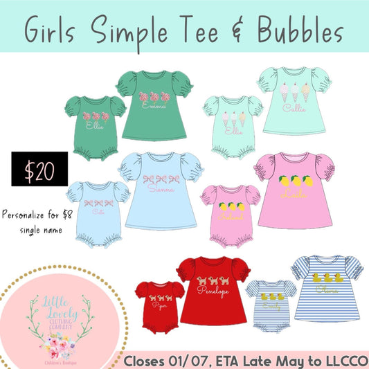 Girls Simple Tees, Pre-Sale ETA: Late May To LLCCO