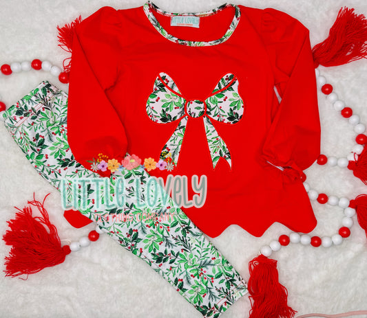 Holly Bow Girls Pant Set