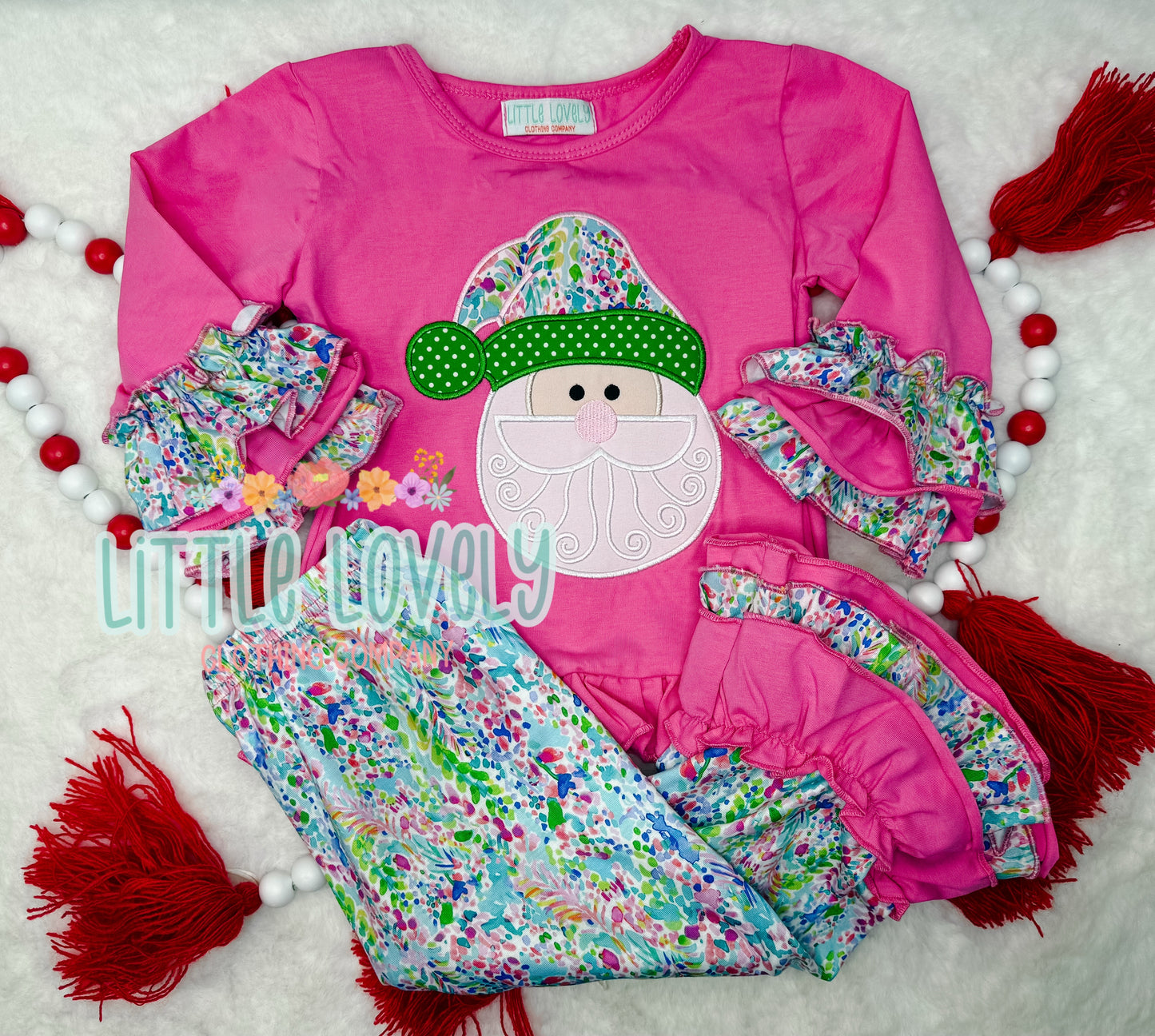 Sassy Lilly Santa Girls Ruffle Pant Set