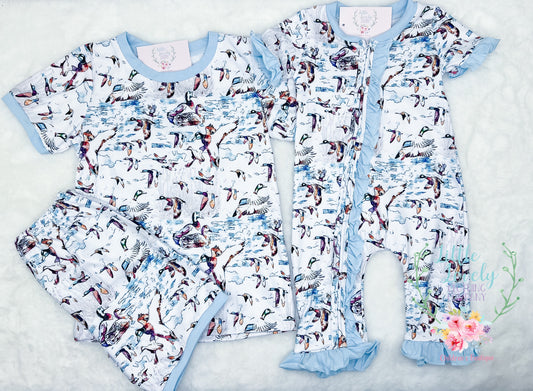 Watercolor Duck Zip Girls Romper