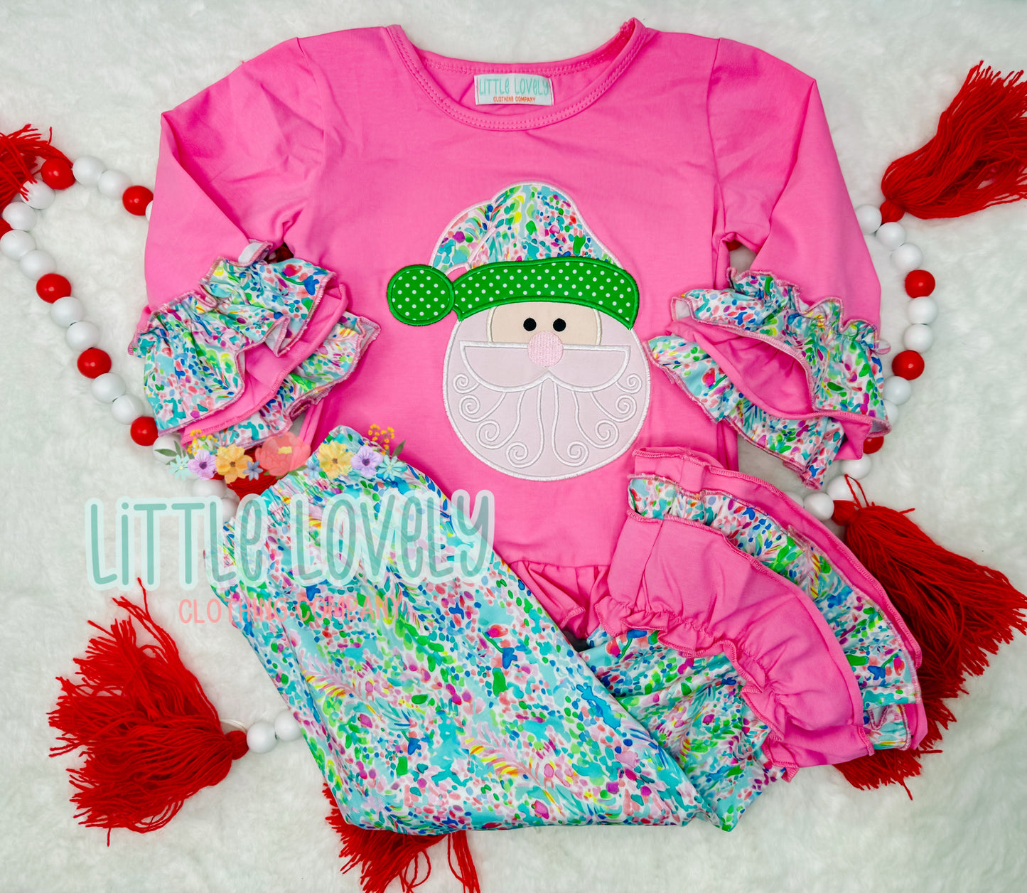 Sassy Lilly Santa Girls Ruffle Pant Set