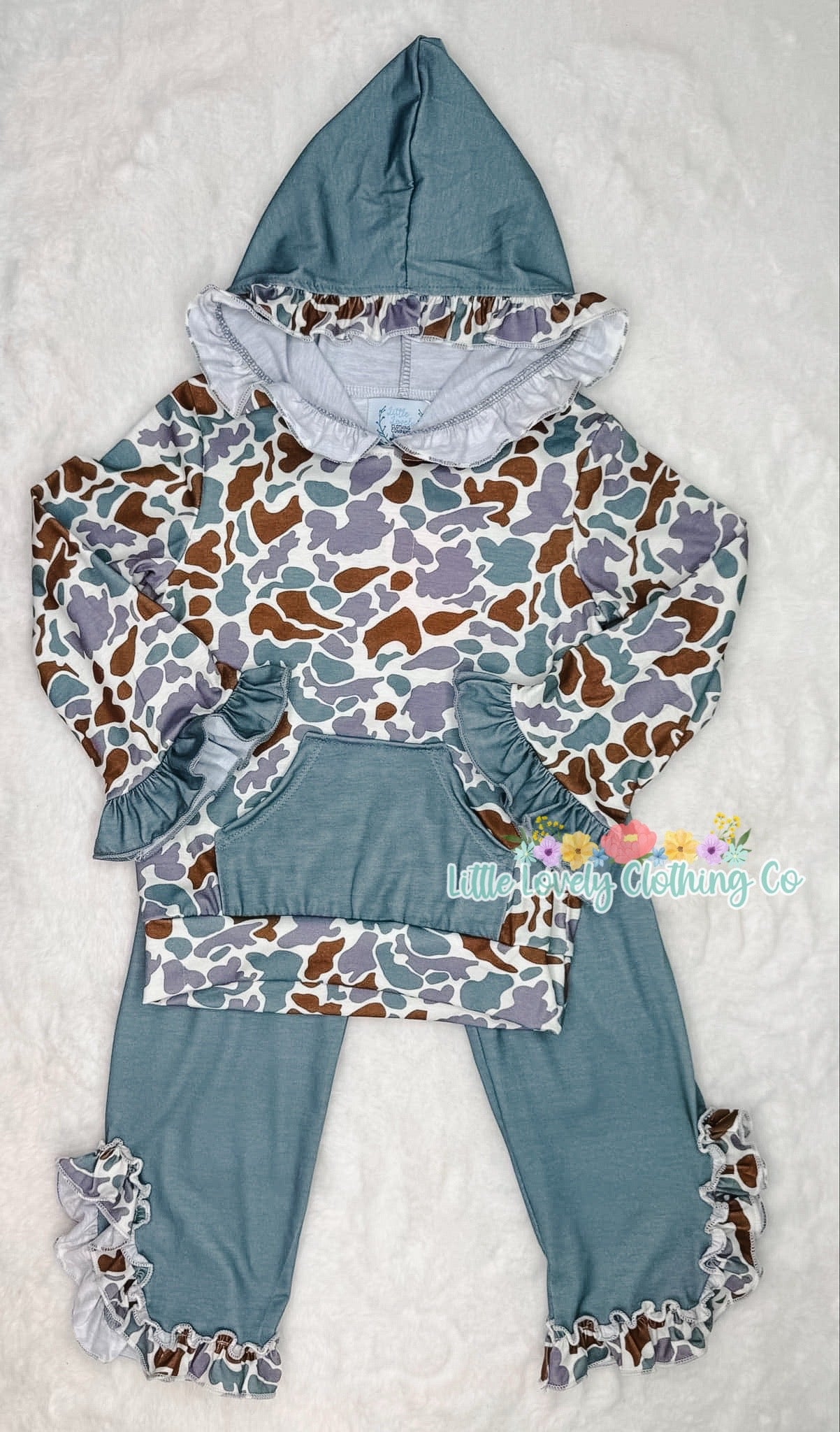 Camo Ruffle Hoodie Girls Set