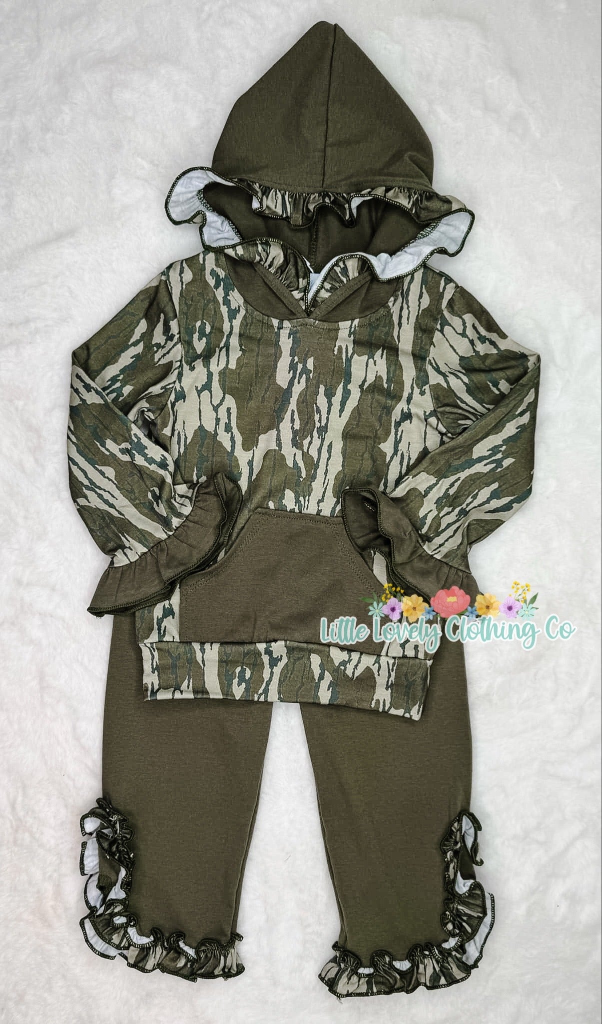 Camo Ruffle Hoodie Girls Set