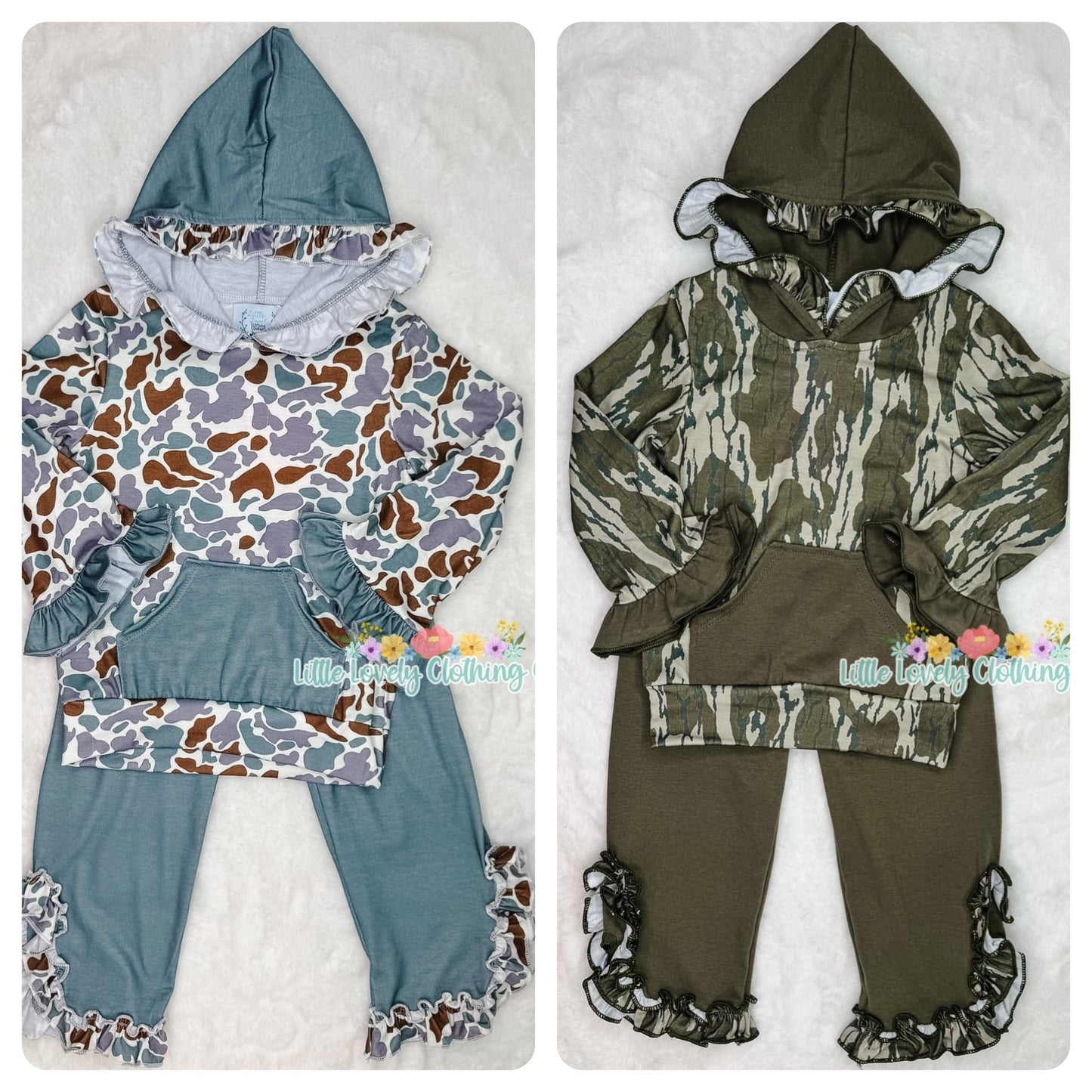 Camo Ruffle Hoodie Girls Set