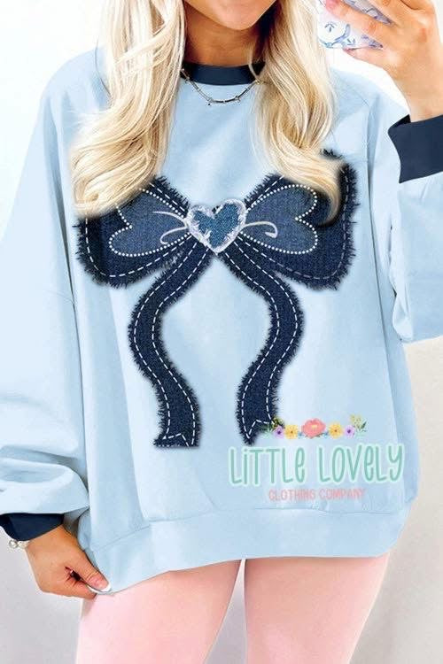 DARLING DENIM BOW SWEATSHIRT ETA: Late Jan to LLCCO