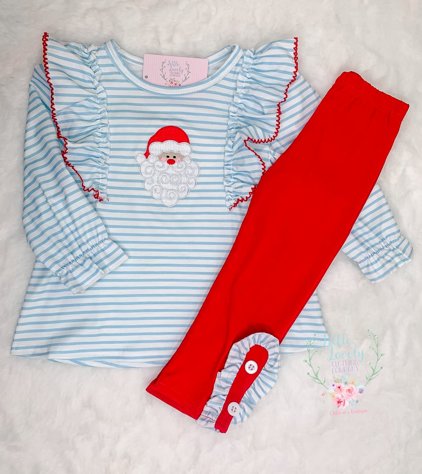 Blue Stripe Santa Flutter Girls Pant Set