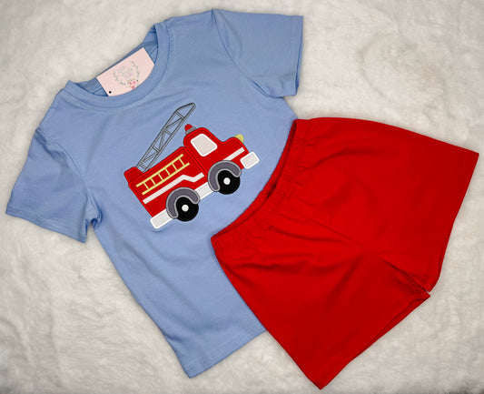 Fire Engine Boys Short Set