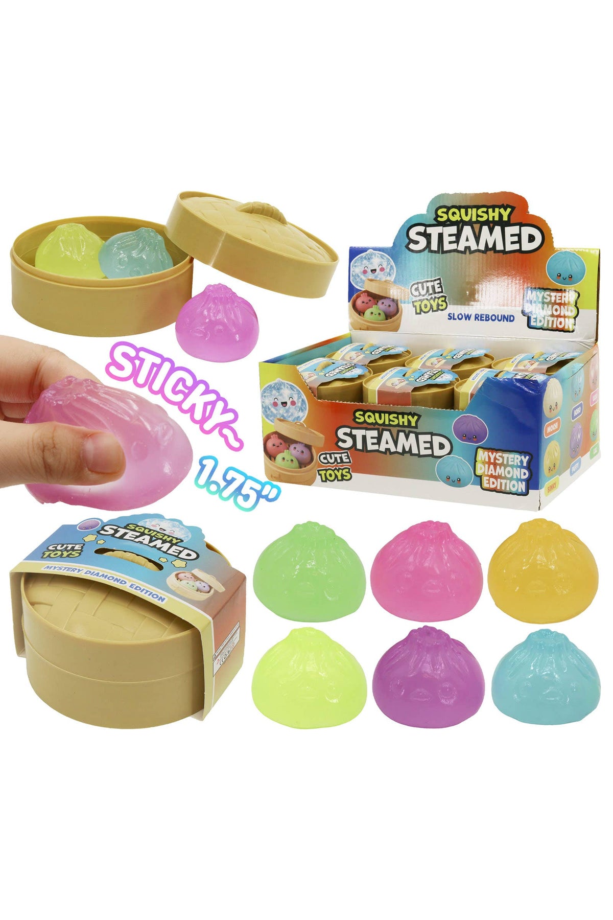 3-Count Colorful Clear Sticky Jiggly Mochi Dumpling Squishy — Presale, Ships in ~2 Weeks