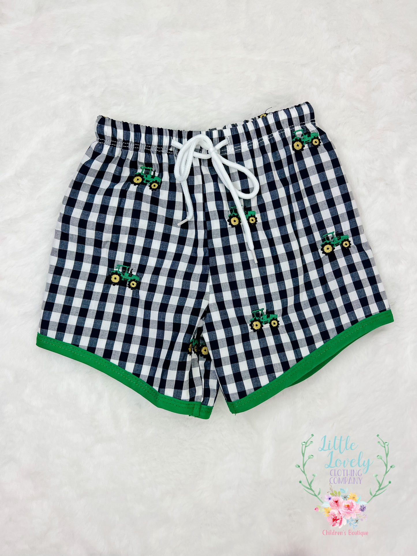 Gingham Tractor Boys Swim Trunks