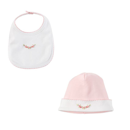 FRENCH KNOT ROSETTE CAP & BIB SET