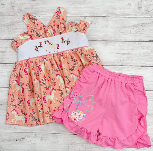 Dream Of Unicorns Smocked Short Set