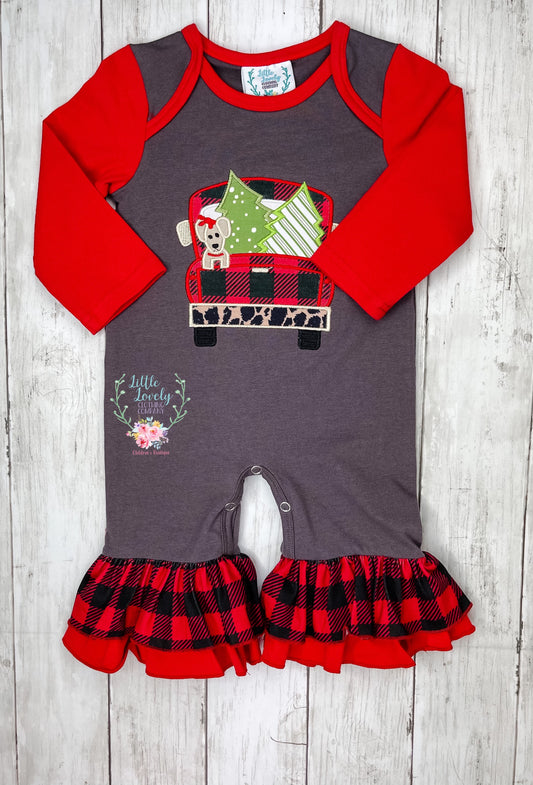 Holiday Pup Truck Girls Romper