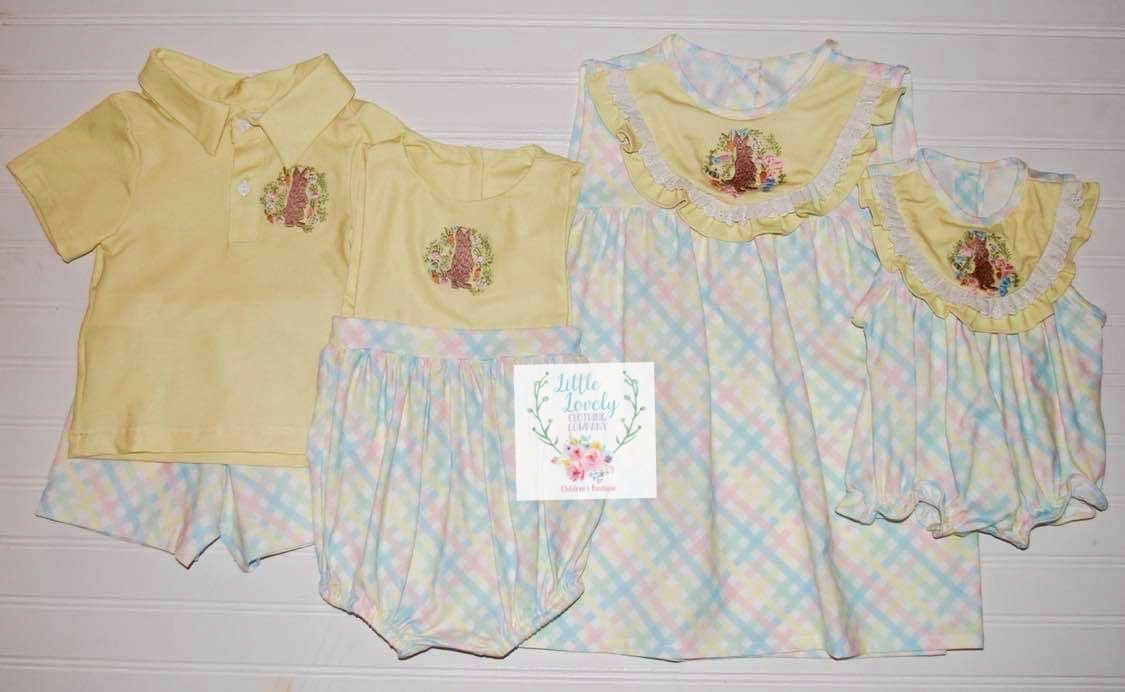 Boys Pastel Bunny Embroidered Bubble