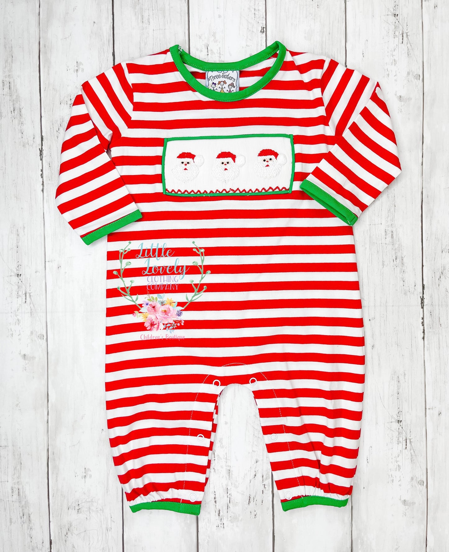 Stripe Santa Smock Romper