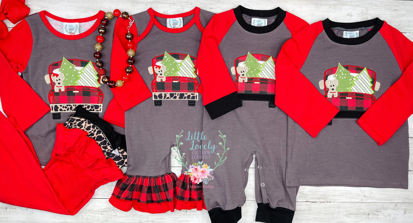 Holiday Pup Truck Girls Romper