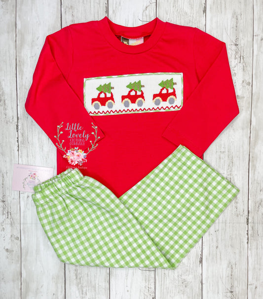 Christmas Car Gingham Pant Set